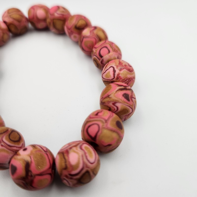 Pink Polymer Clay Large Round Marbled Design Beads Stretch Bracelet gallery