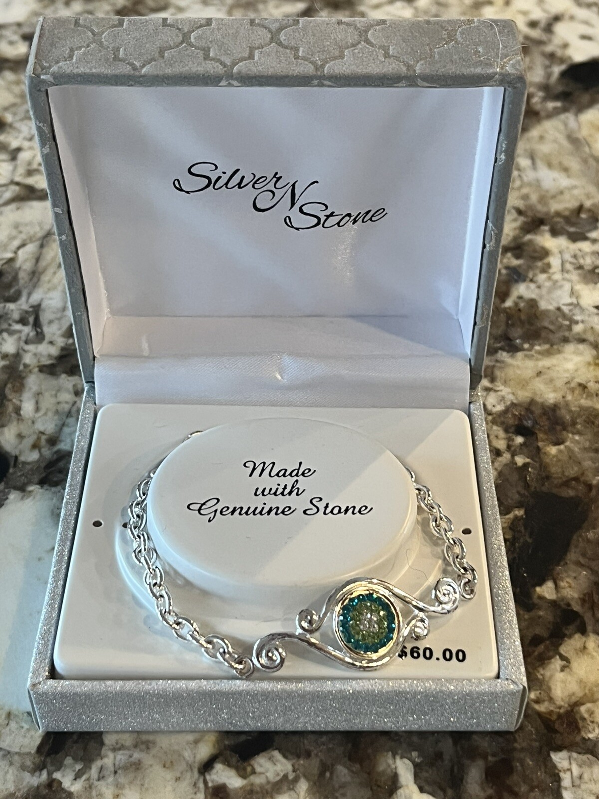 Silver N Stone Fine Jewelry Silver Plated Genuine Stones Green Eye Bracelet gallery