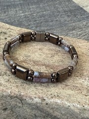Copper Magnetic Hematite Therapy Bracelet Anklet 2 Row w Botswana Agate