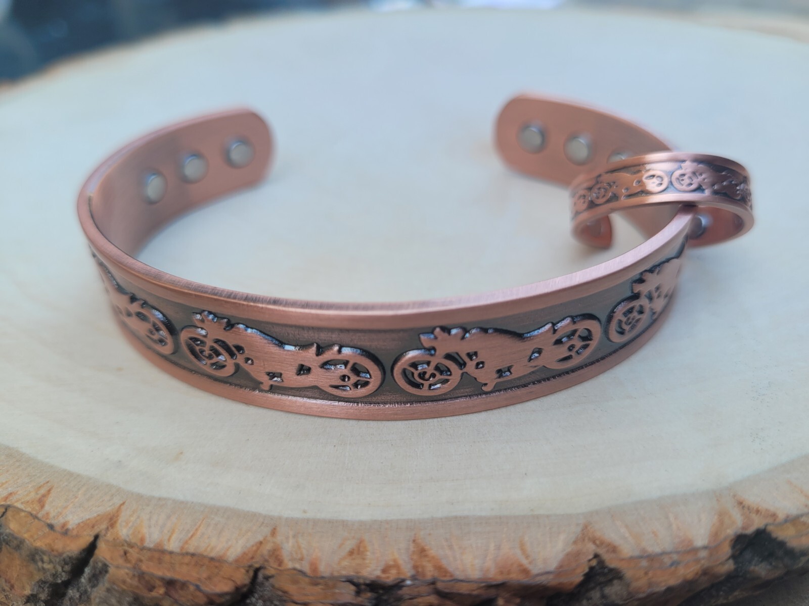 Solid Copper Magnetic Bracelet Ring Set Arthritis Cuff Ring Set Motorcycle gallery