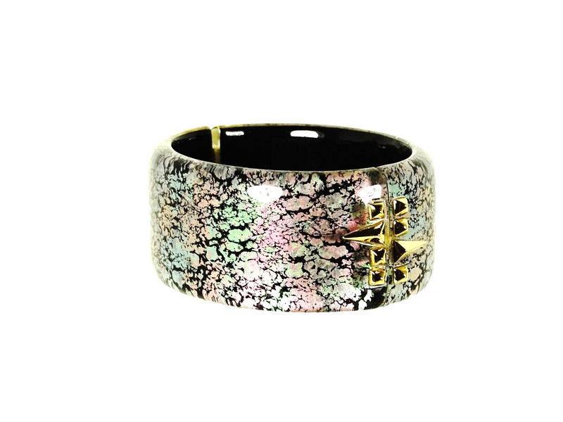 ALEXIS BITTAR Gold Plated Multicolor Glossy Lucite Hinged Bangle Bracelet gallery