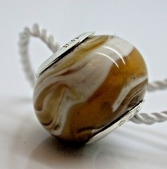 .925 STERLING SILVER PERSONA CHARM WHITE BEIGE MURANO GLASS CLAY WAVED H12149PM