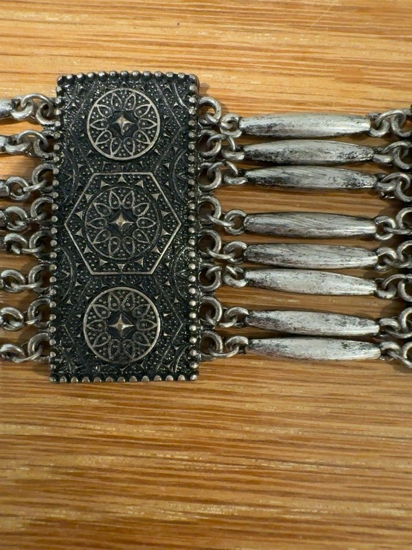 Vintage Silver Tone Boho Tribal Wide Panel Bracelet Adjustable Statement Cuff gallery
