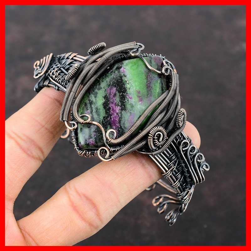 Copper Natural Ruby Zoisite Wire Wrapped Handcrafted Engagement Bangle Jewelry gallery
