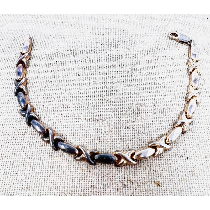 Vintage Sterling Silver XO Hugs and Kisses Link Bracelet Lobster Clasp Bracelet gallery