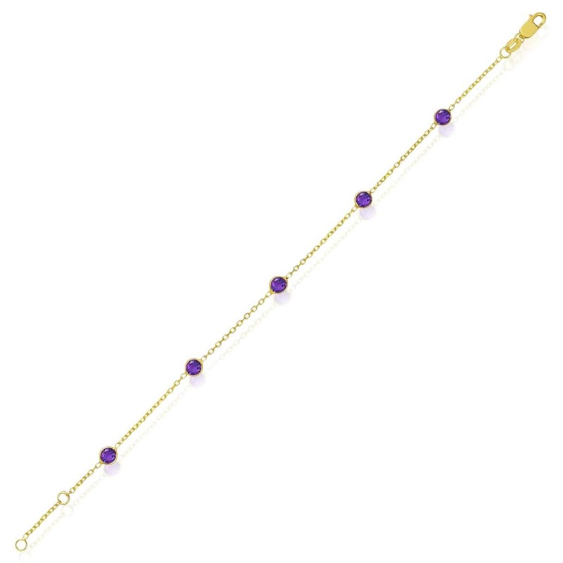 14K Yellow Gold Station Gemstone Adjustable Bracelet (Solid Links) 6.5"-7" gallery