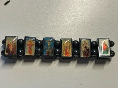 JESUS Beads Stretch Bracelet on Rectangular Hematite Beads up to 9″ wrist