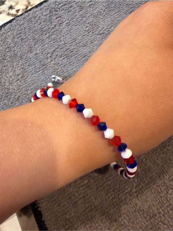 Patriotic Red, White & Blue Austrian Crystal & Sterling Silver Bracelet, EUC gallery