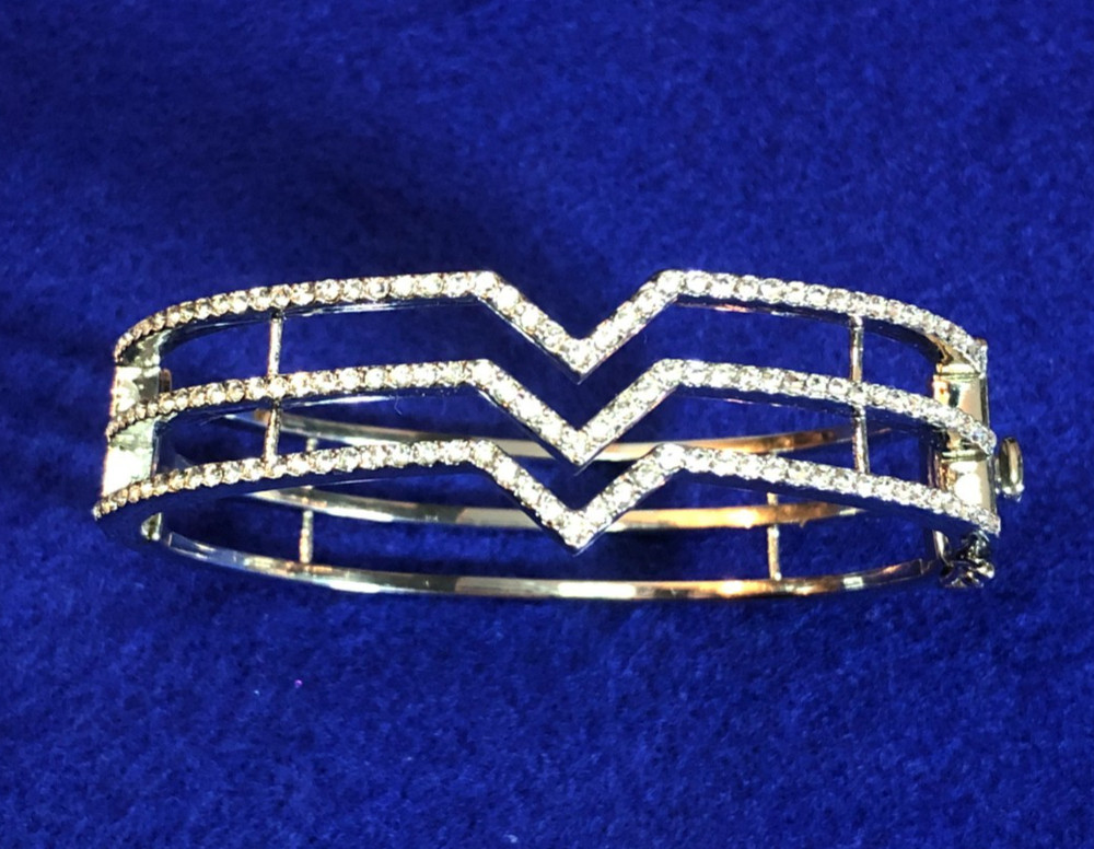 Silver Crystal Rhinestone Bangle Bracelet Chevron Wide Statement NORDSTROM 8001