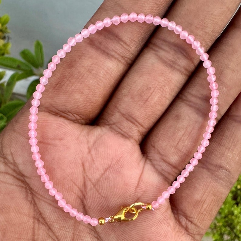 A++ Pink Zircon Faceted Round Gemstone Beads December Birthstone Bracelet 6-8'' gallery