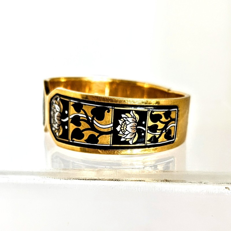 Michaela Frey Wien Bangle Enamel Bracelet Lotus 24K Gold Plate 3/4"x7" gallery