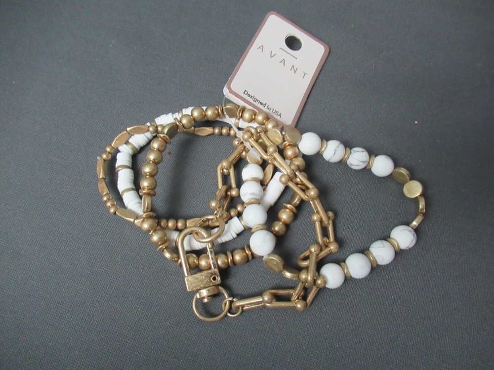 New Avant 5 Bracelets - All White & Brushed Gold - 4 Elastic - 16 f4 kgr