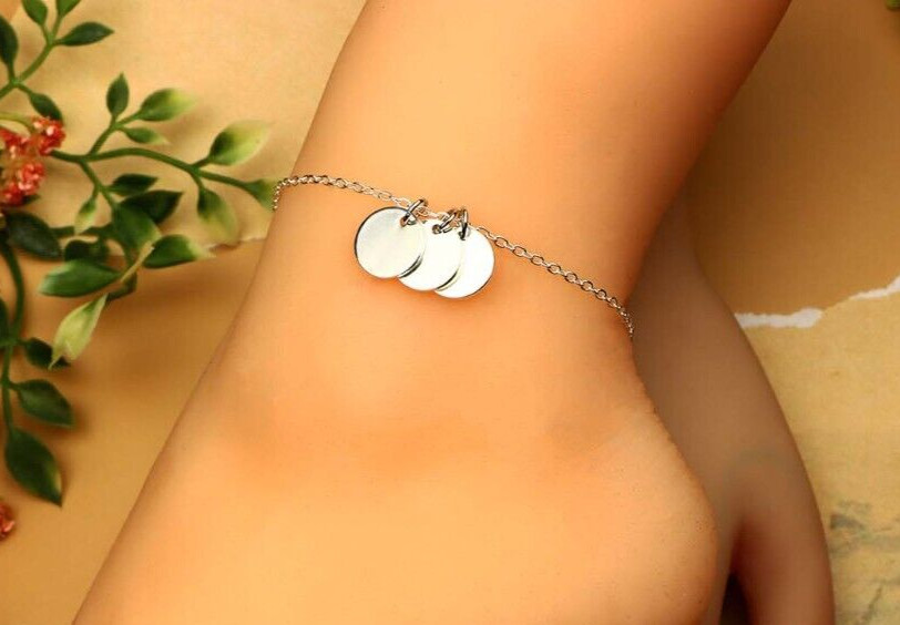Coin Anklet Gift for Bridesmaids Personalized Letter Disc Bracelet Silver Plated