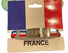 8 1/2″ Silicone Country Bracelet FRANCE Flag Colors Nameplate+Safety Clasp