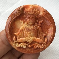 Certified 100% Natural tan burma jadeite amulet Guanyin Buddha Pendant 佛像 7860