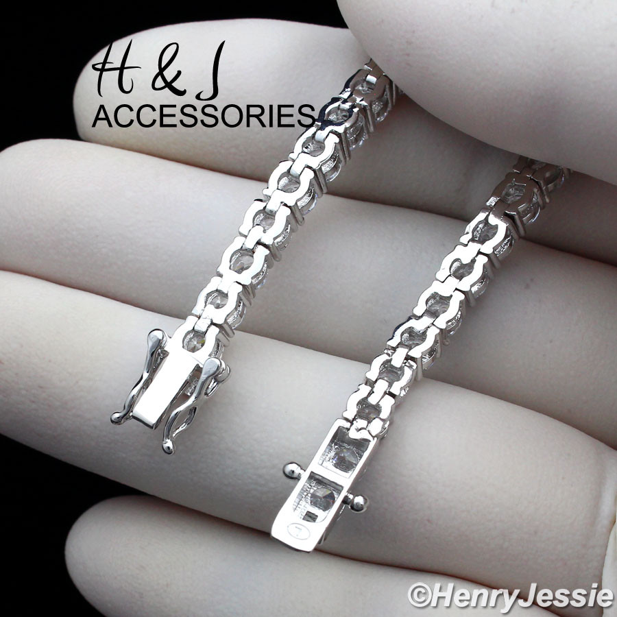 8"MEN WOMEN 14K WHITE GOLD PLATED 4MM ICY BLING CZ 1 ROW TENNIS BRACELET*ABSB2 gallery
