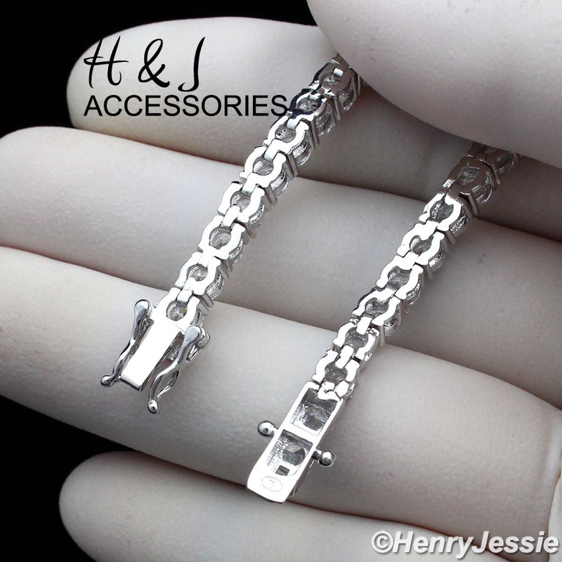 8"MEN WOMEN 14K WHITE GOLD PLATED 4MM ICY BLING CZ 1 ROW TENNIS BRACELET*ABSB2 gallery