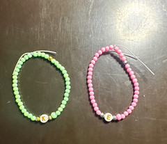 2pc Multicolor Plastic Beaded Stretch Stackable Bracelets with K & E Charms