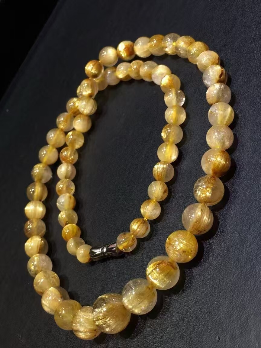Natural Gold Rutilated Quartz round Beads Wealthy necklace AAAAA gallery