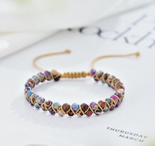 Handmade Sea Sediment Beads Braided Bracelet Healing Reiki Chakra Bracelet Women gallery