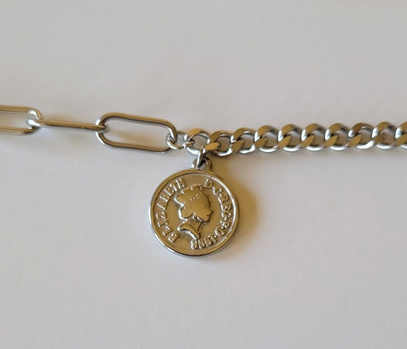 Adornia Coin Mixed Chain Bracelet Paper Clip and Curb Chains New MSRP $140 gallery