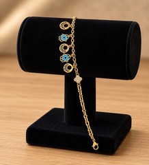 Elegant none fadeGold Tone Evil Eye Hamsa Hand Blue Enamel Dangle Charm Bracelet