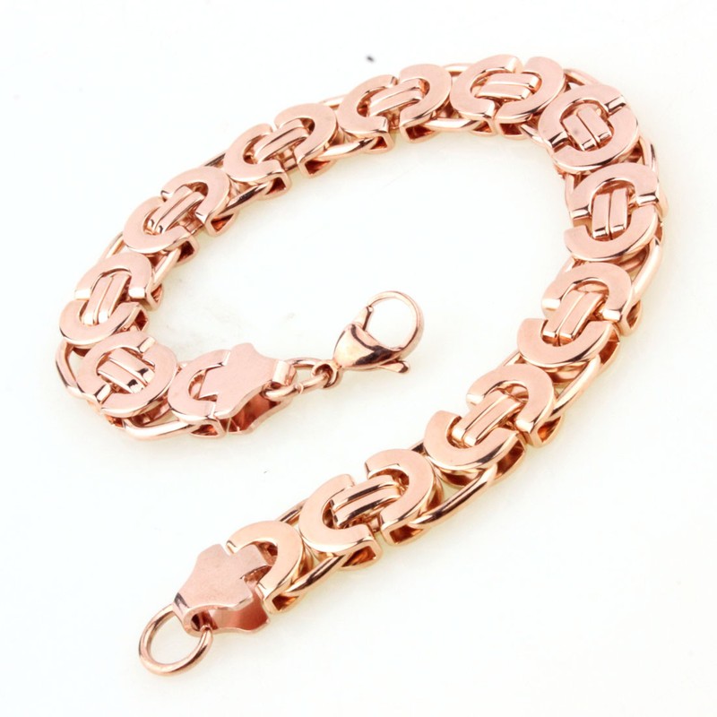 Rose Gold braclets&bangle for Cool Men Stainless Steel Byzantine Bracelet 7"-11" gallery