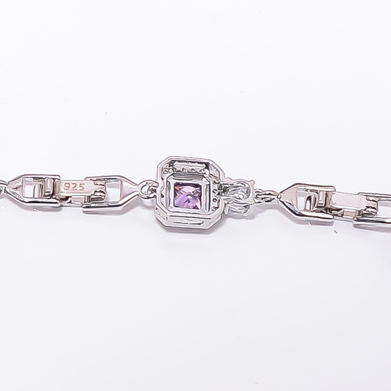 Purple Amethyst, CZ 925 Sterling Silver Adjustable Bracelet 7-8" B132928 gallery