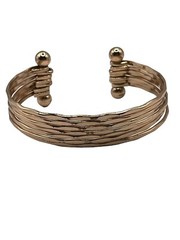 Hammered Gold Tone Thin Metal Wavy Strands Cuff Bracelet Contemporary Modern