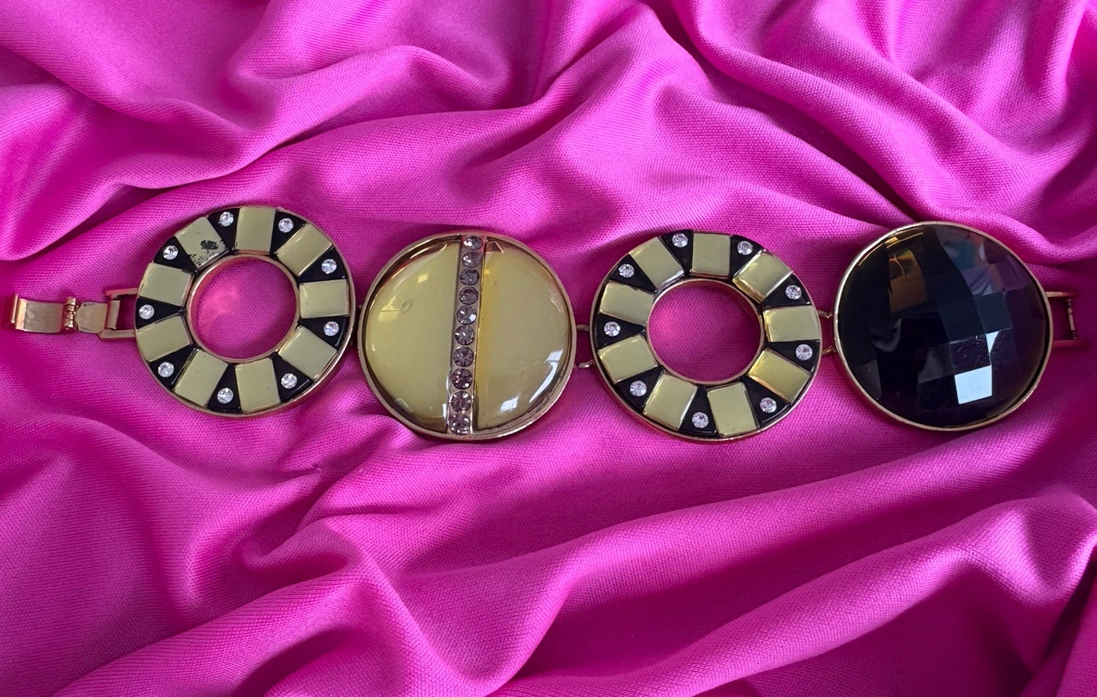 Betsey Johnson Vintage Nautical Lifesaver Crystal Gold Ring Hoop Mirror Bracelet gallery