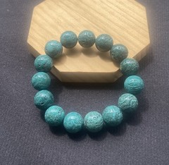 Handmade Natural Green Fossilized Agatized Coral Round Beaded Bracelet 14mm