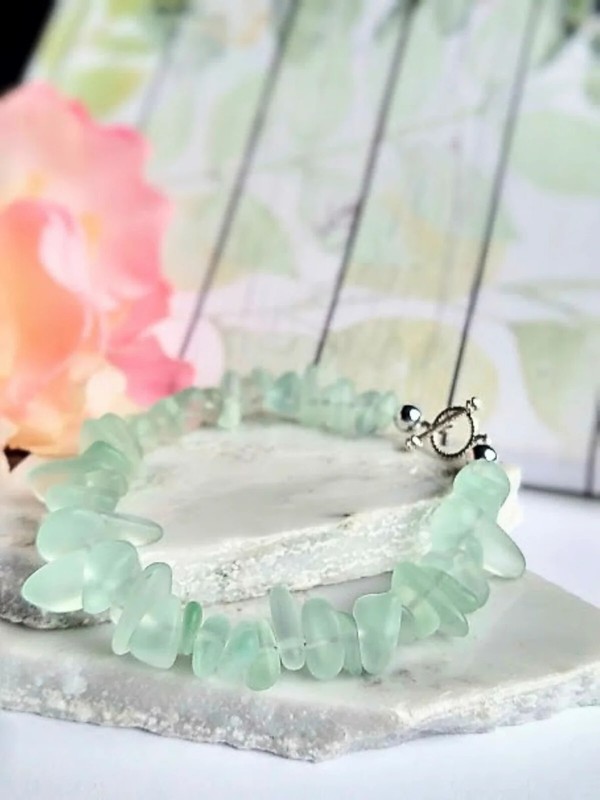 Aqua Blue Sea Glass Beach Strand Silver Bracelet Beach Lover's Gift Beach gallery