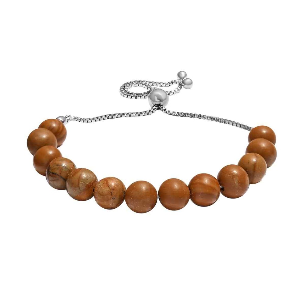 SUPER SWEET Zebra Jasper Beaded Bolo Bracelet in Sterling Silver 50.00ctw
