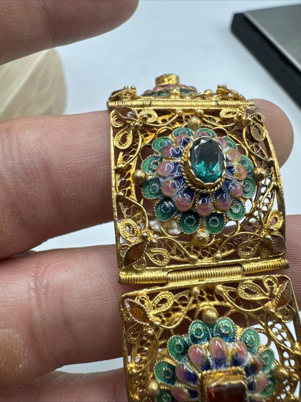 New Barbara Garwood Sterling Silver Enamels Filigree Gold Tone Gemstone Bracelet gallery