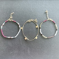3pc Bohemian Seed Bead Anklet Set Gold Disc Charms Summer Beach Jewelry NWOT