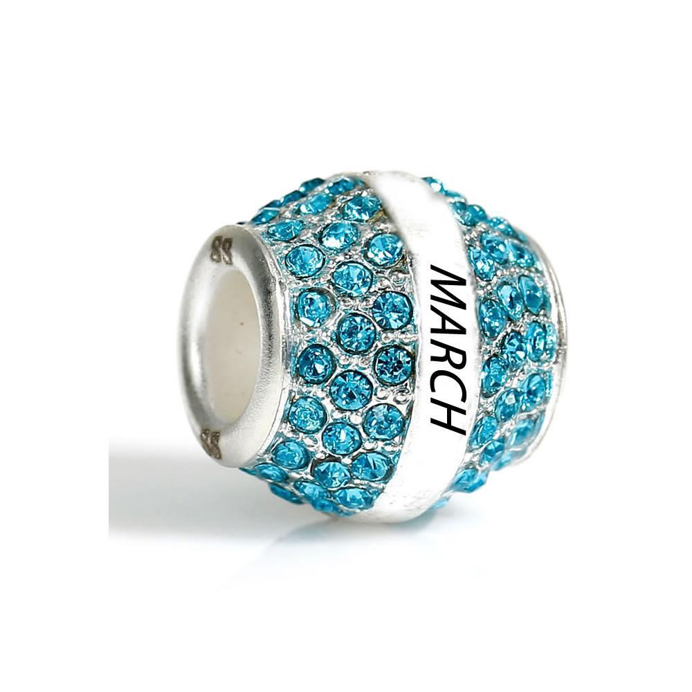 "March" Birthday Birthstone With Month Engraved on Charms for Snake Chain Charm