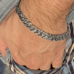 Men’s Dust Cut Bracelet Hip Hop Wrist Chain Silver Tone Pulsera 10MM Thick 9″