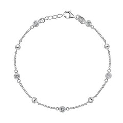 925 Sterling Silver Sparkle Pave CZ Station Cable Chain Bracelet for Women 8In