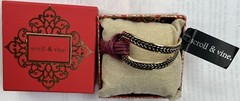 Scroll & Vine Gold Tone Metal & Magenta Cord Toggle Hasp Bracelet Bangle