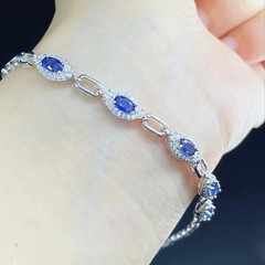 6 Ct Oval Cut Simulated Sapphire & Paper Link Bracelet 14K White Gold Plated