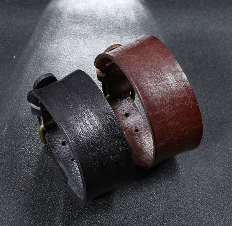 MEN/ Women Cowboy Vintage Curved Genuine Leather Wristband Bracelet 7.3-9" gallery