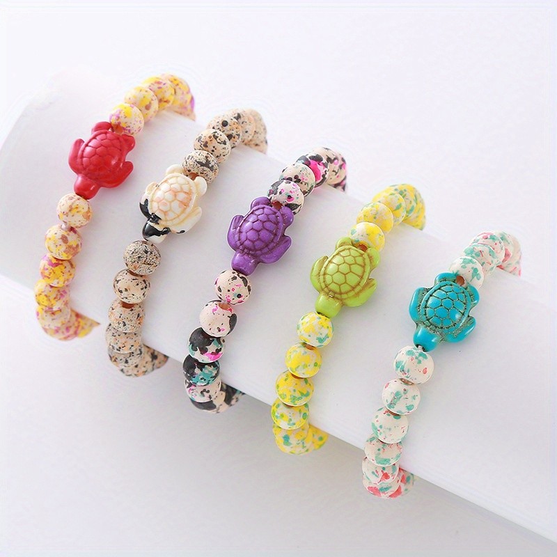5Pcs Colorful Turtle Beaded Stretch Bracelets Ocean Animal Bangles Beach Jewelry