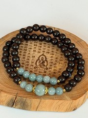 BLUE WATER JADEITE BEAD BRACELET SANDALWOOD DOUBLE LAYER BEADED BRACELET