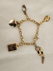 Gold Tone Chain Link Engagement Bracelet Heart Dangle Yes, Locket, Ring Charms