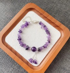Small New Natural 5-8mm Irregular Amethyst Gemtone Hook dangle Bracelet 7.5in