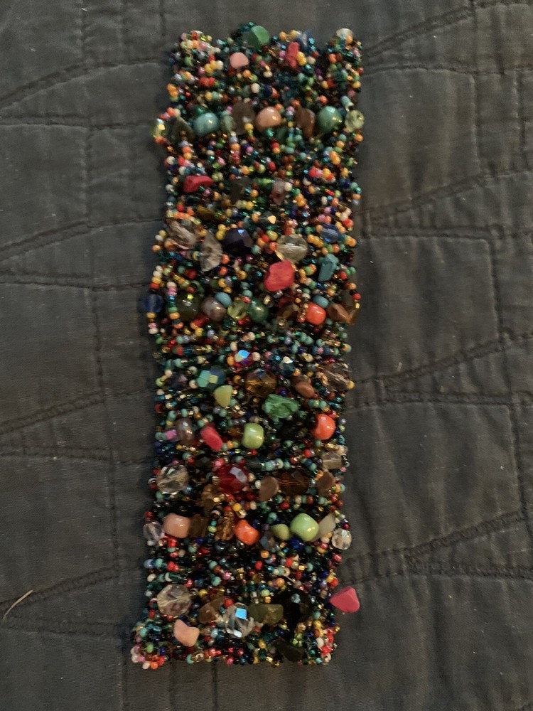 Multi Beaded Multicolored Seed Bead Cuff Bracelet Boho Style 1 ½ “ Wide