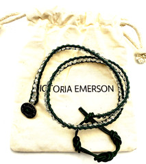 NIB VICTORIA EMERSON Green Leather & Clear Crystal Silver Tone Wrap Bracelet