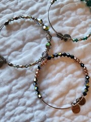 Lot of 3 Alex Ani Beaded Expandable Bracelets Aurora Borealis Black Green Gold