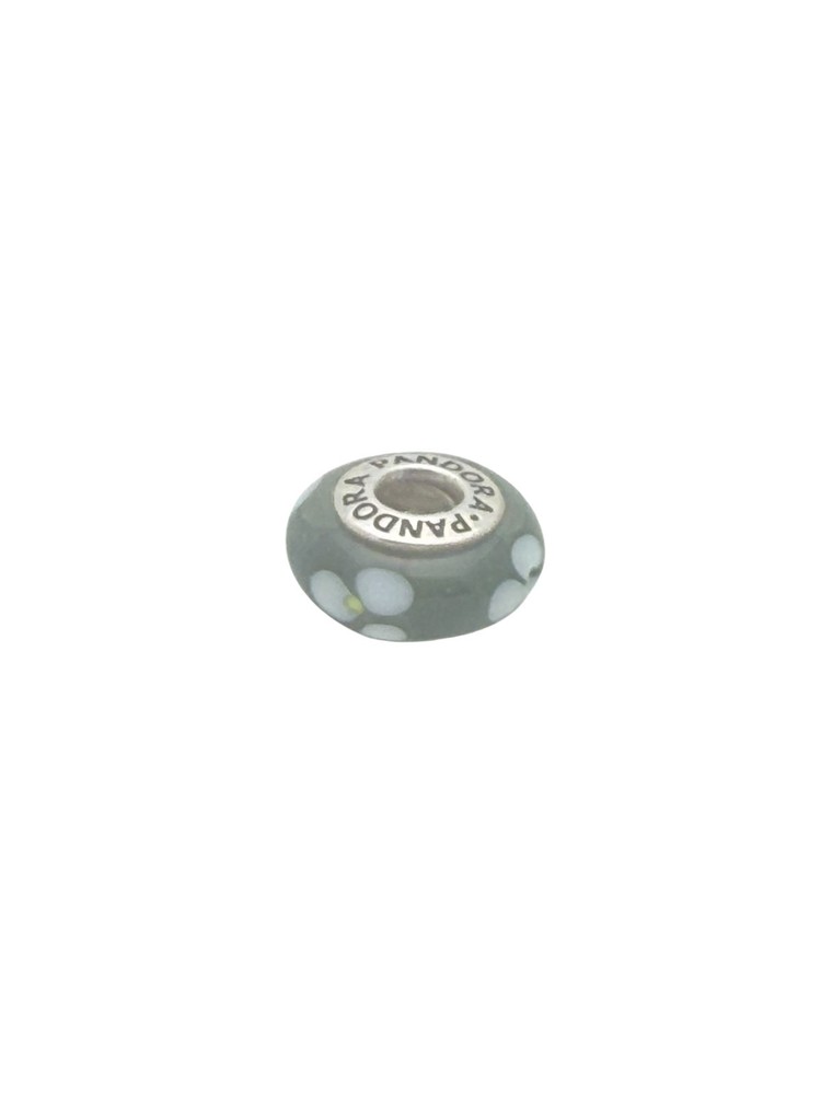 Pandora Sterling Silver White Yellow Black Flowers Murano Glass Charm