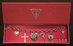 Guess Lock and Key 5 Charm Bracelet New Open Box Silver Colored